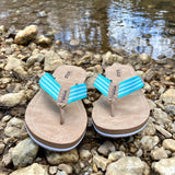 Teal White Striped Boho Flip Flop