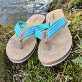 Teal White Striped Boho Flip Flop