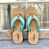 Teal White Striped Boho Flip Flop